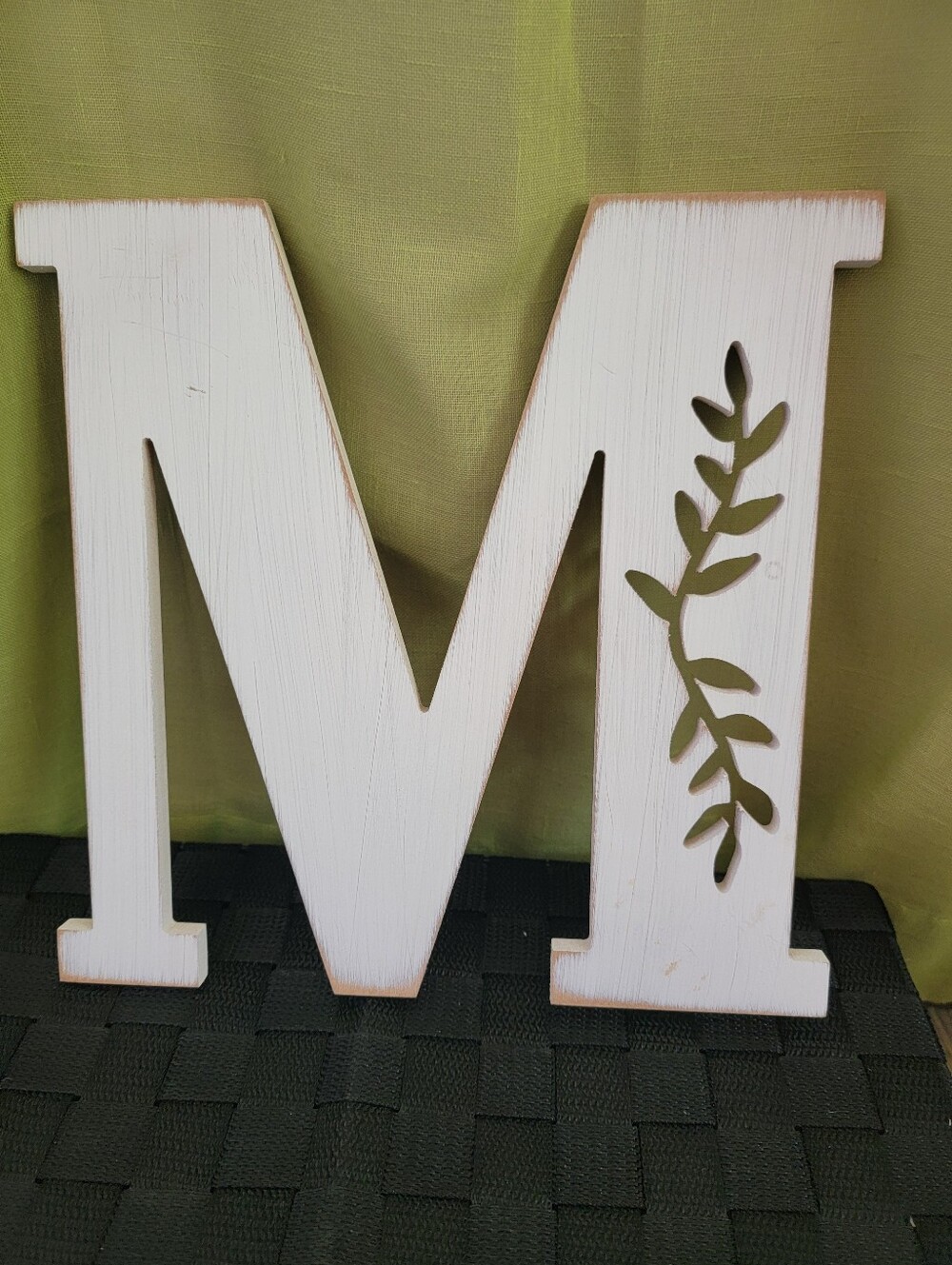 White Distressed Farmhouse Letter M Wall Accent